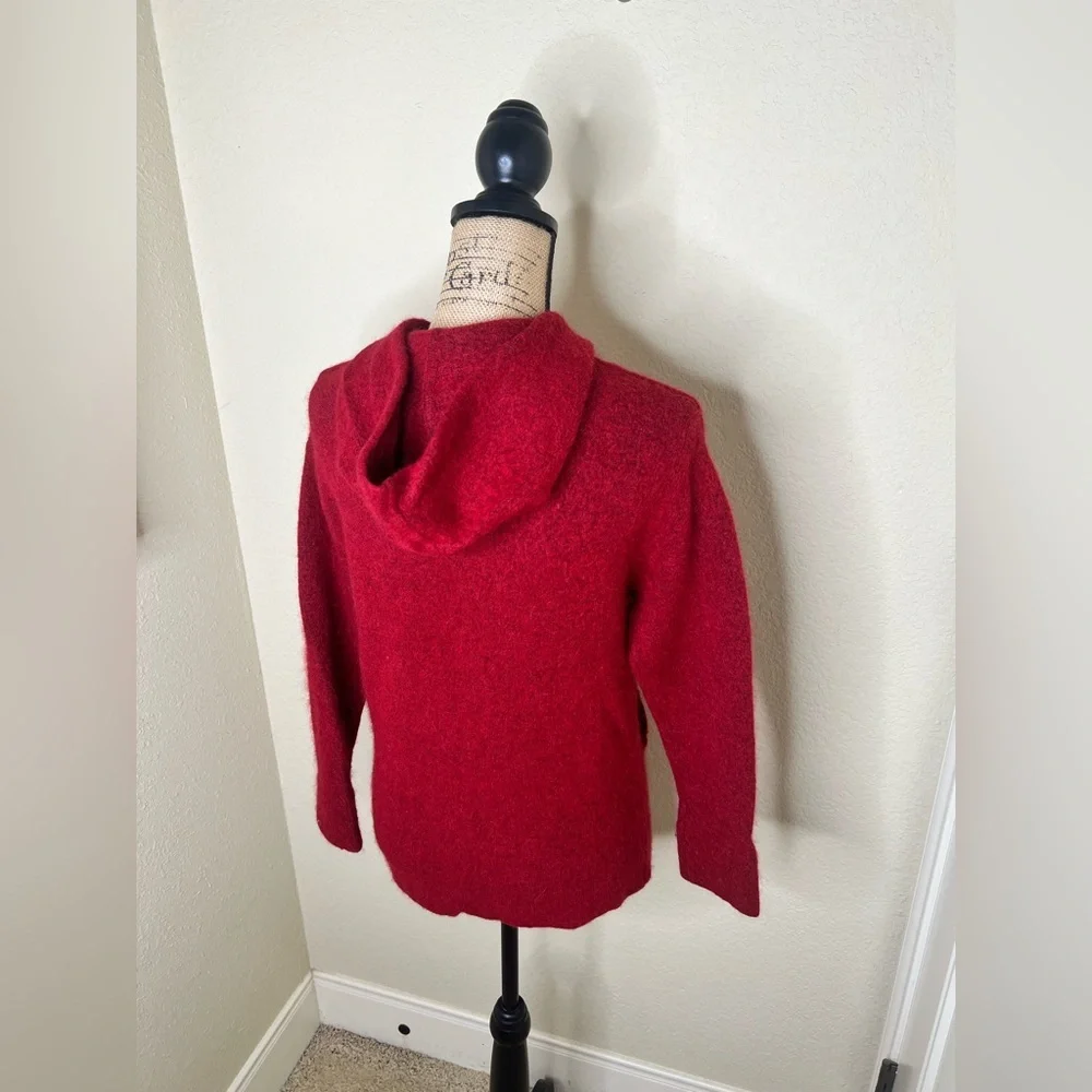 Vince Italy Wool Alpaca Blend Fuzzy Hooded Sweater Cherry Red Oversized XS